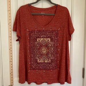 Bohemian, Metallic accented V-Neck, Swing, T-Shirt